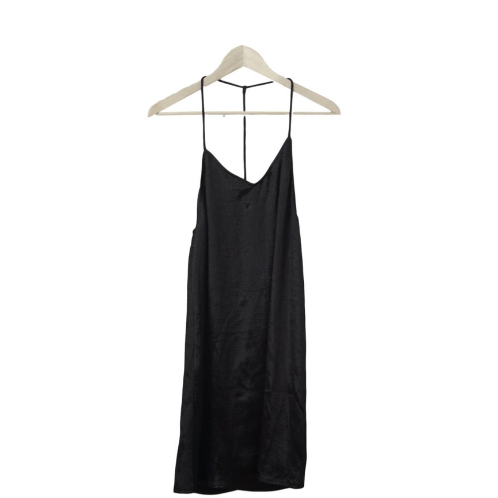 Essue V-Neck Satin Slip Dress in Black - Picture 1 of 1